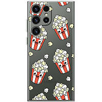 Силиконовый Прозрачный Чехол с Картинкой для Samsung Galaxy S24 Ultra (Попкорн с 3D глазами)