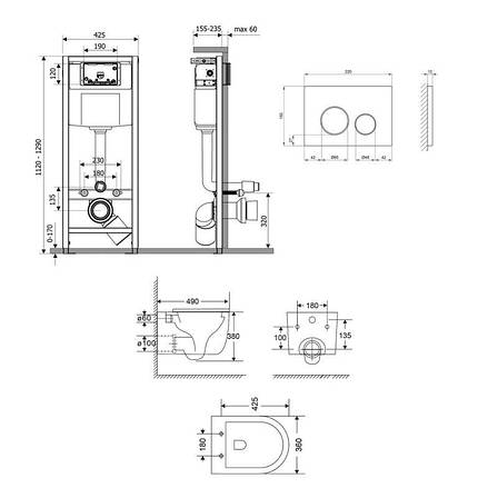 Готове рішення Qtap для ванної кімнати: підвісний унітаз Taurus Ultra Quiet 490x360x380 + комплект інсталяції Nest 4 в 1, фото 2