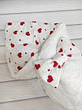 Демісезонний хутряний конверт Тедді на бавовняній підкладці для новонароджених, білий з принтом серця, фото 2