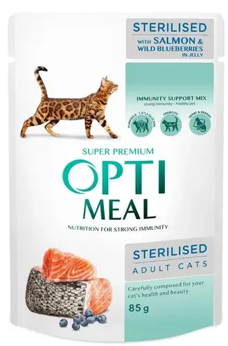 Optimealпаучислососемичерникойвжеледлястерилизованныхкошек85г*12шт