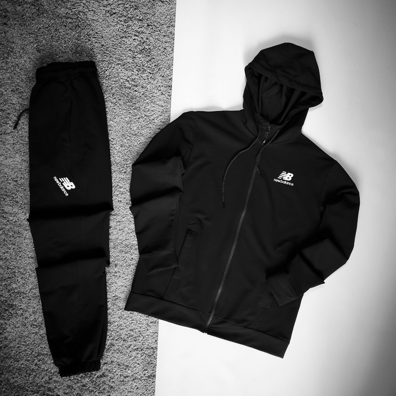 Чоловічий спортивний костюм New Balance весняний осінній літній з капюшоном нью беланс чорний