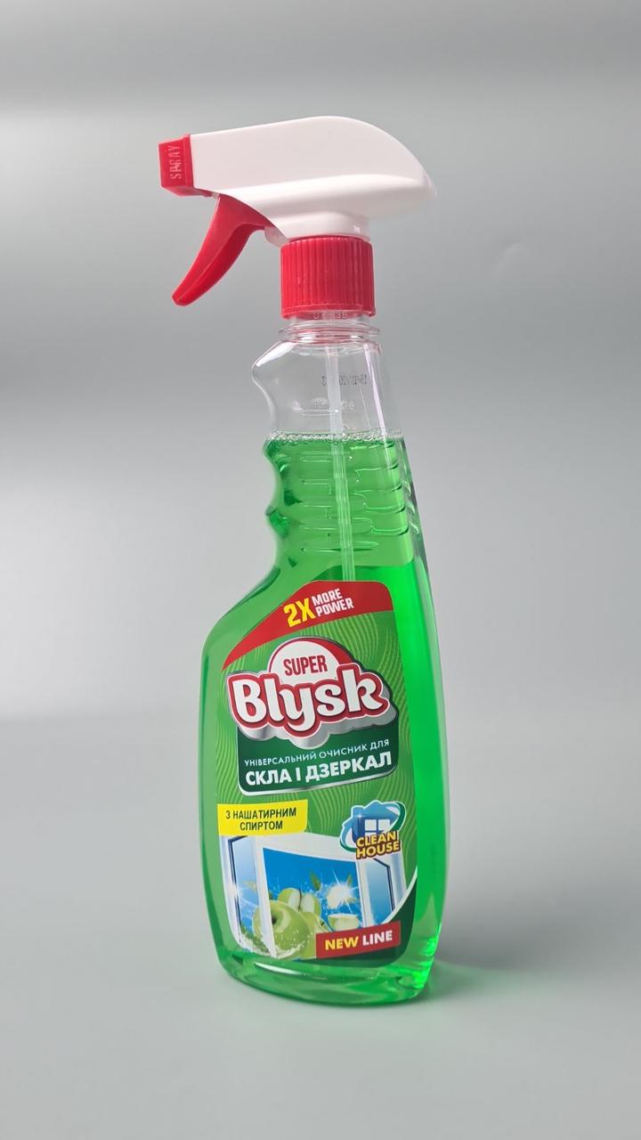 Очисник Super Blysk для скла та дзеркал з нашатирним спиртом Зелене яблуко 500 г (курок) (1 шт.), фото 1