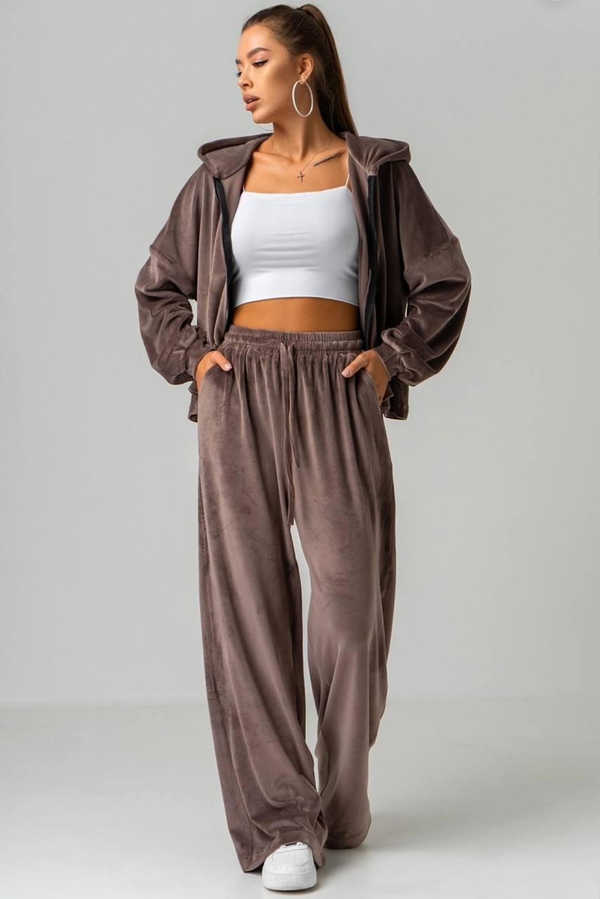 Костюм велюровий на змійці з прямими штанами в кольорах 8258, фото 1