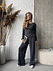 Жіночий графітовий костюм-двійка з трикотажу джерсі: вільна кофта з довгими рукавами і прямі штани, фото 3