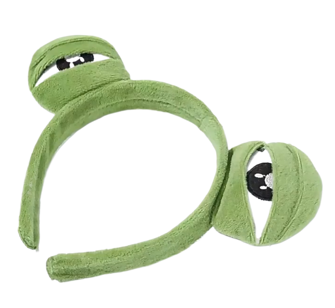 Жіночий обруч для волосся подарунковий з 3D очима жаба Пепе зелений 29285, фото 1