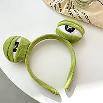Жіночий обруч для волосся подарунковий з 3D очима жаба Пепе зелений 29285, фото 6