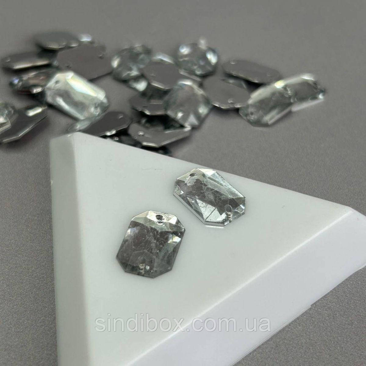 20 шт - Стрази акрилові пришивні 10х14 мм, срібло, фото 1