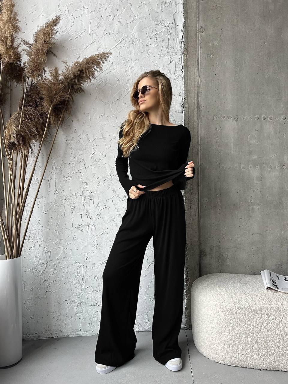 Зелений костюм-двійка з трикотажу джерсі: вільна кофта з довгими рукавами і прямі штани, фото 1