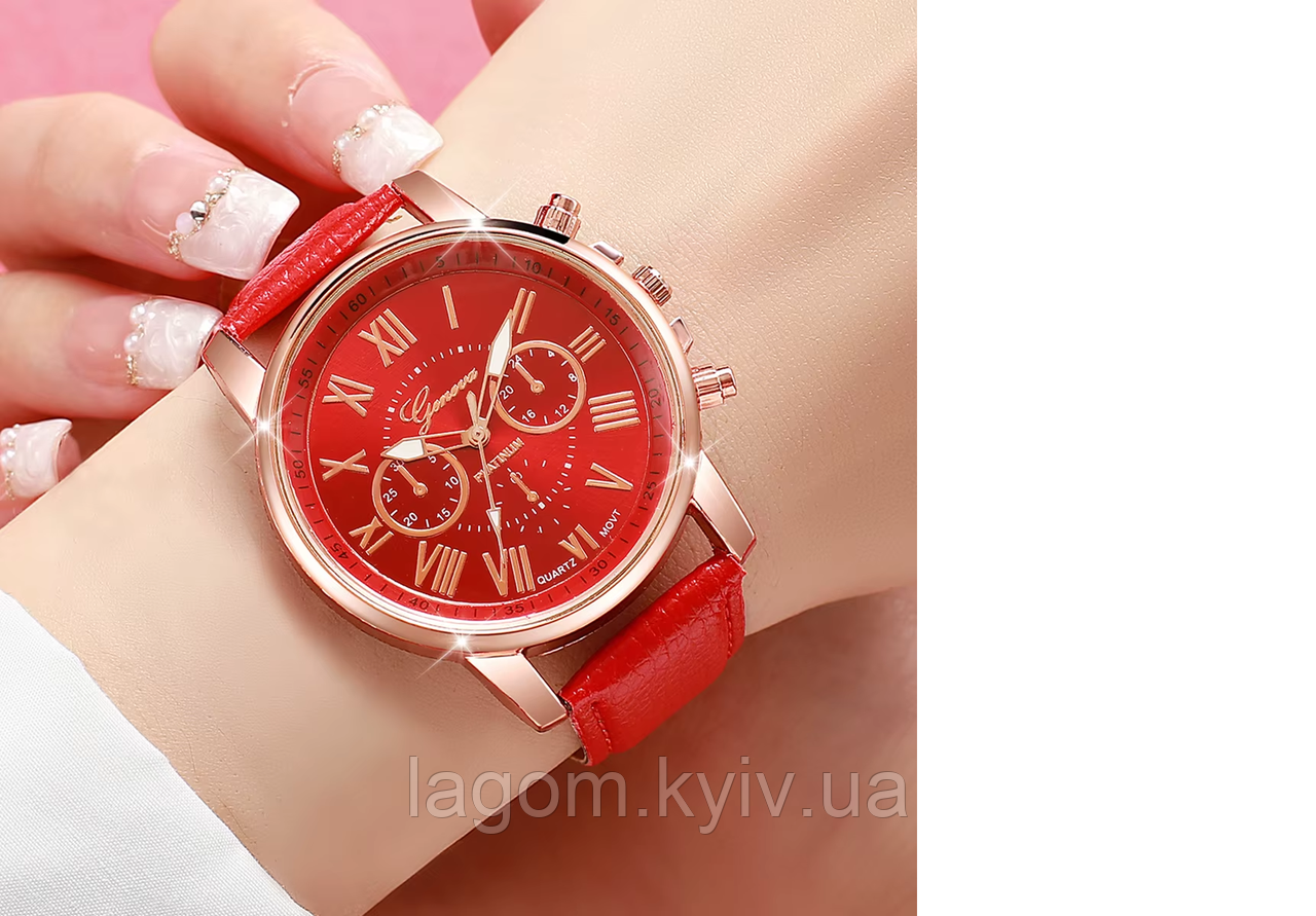 Жіночий  кварцовий годинник Geneva Butterfly червоний годинник, фото 1