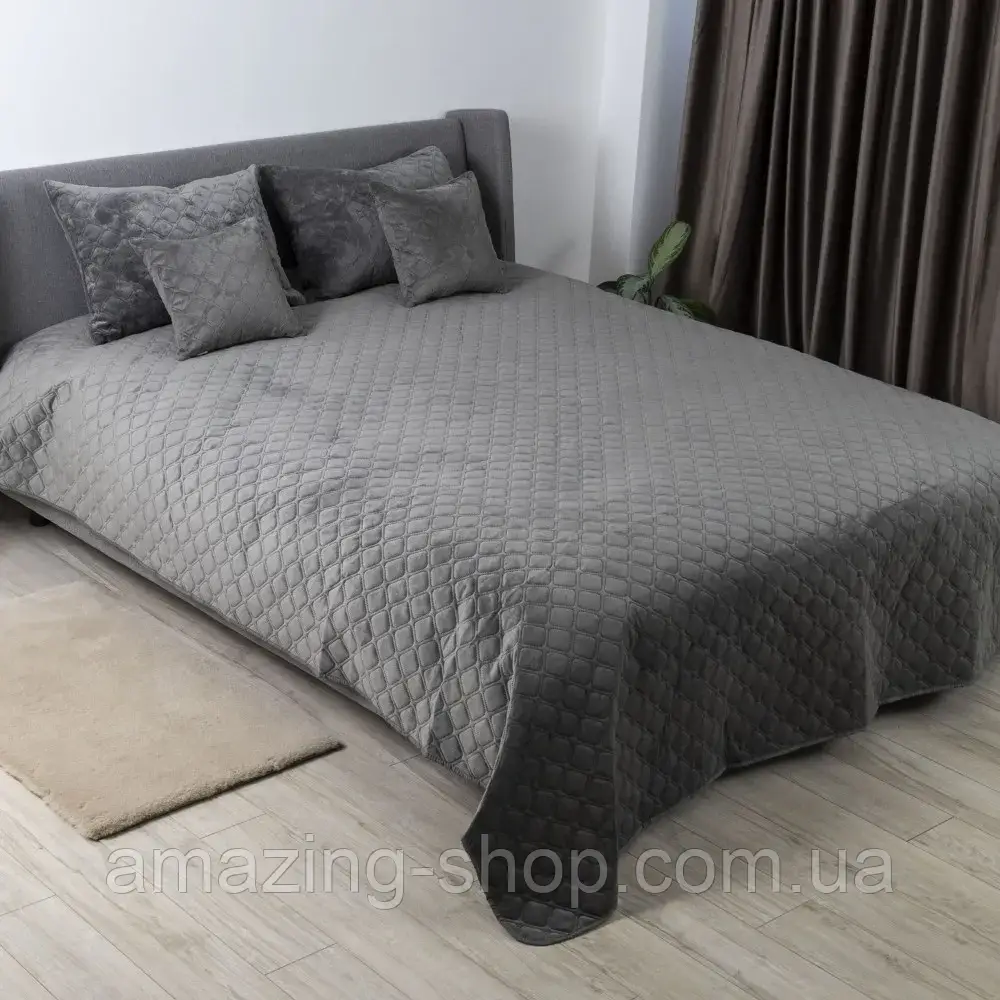Покривало велюрове ТЕП "VELOUR" Розмір 240x260 Колір - сірий