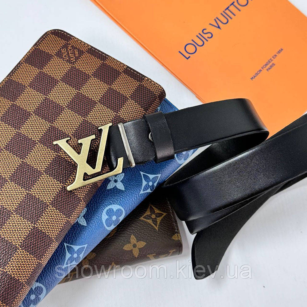 Жіночий шкіряний ремінь Lv, лв gold (3 cм) (7111)