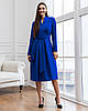 Нарядне вечірнє пишне плаття на запах з довгим рукавом Klara, синє, фото 2