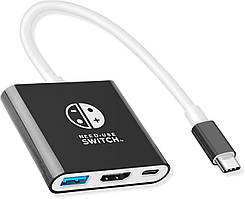 Адаптер HUB 3in1 USB-C на USB 3.0 HDMI USB-C для Nintendo Switch, NoteBook