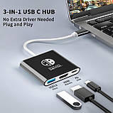 Адаптер HUB 3in1 USB-C на USB 3.0 HDMI USB-C для Nintendo Switch, NoteBook, фото 2