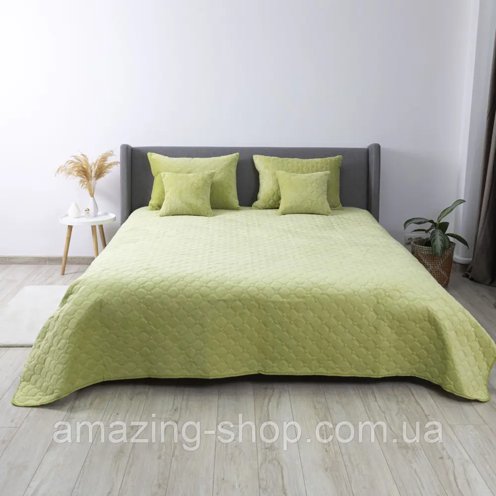 Покривало велюрове ТЕП "VELOUR" Розмір 240x260 Колір - Салатовий