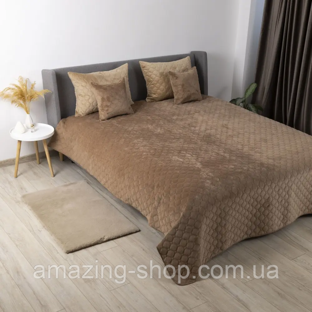 Покривало велюрове ТЕП "VELOUR" Розмір 240x260 Колір - Капучіно