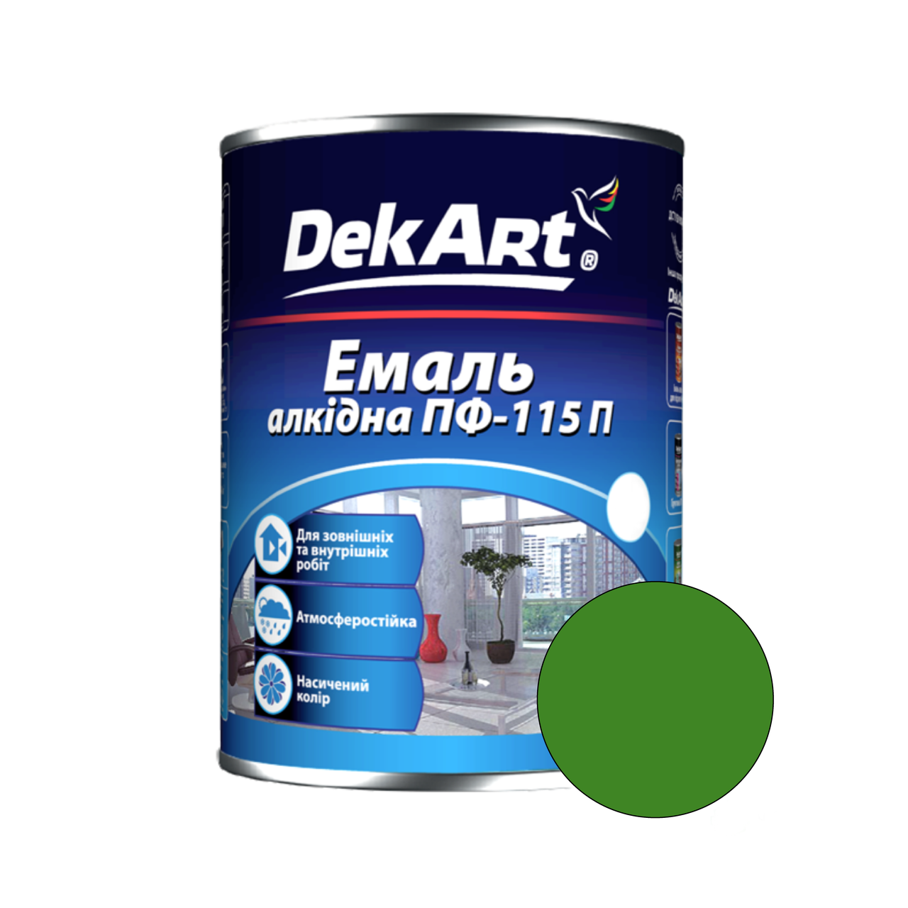 Емаль алкідна ПФ-115П для дерева та металу Dekart 0.9кг. яскраво-зелений