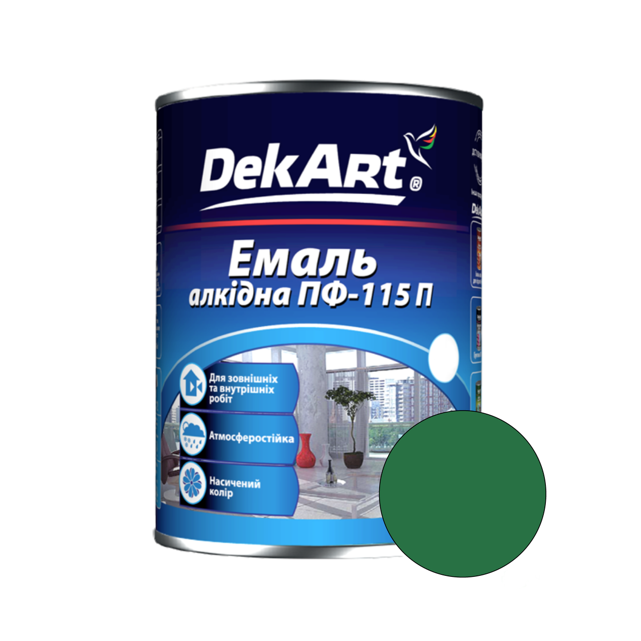 Емаль алкідна ПФ-115П для дерева та металу Dekart 0.9кг. зелений
