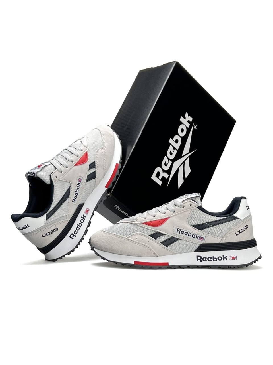 Чоловічі кросівки замша текстиль Reebok Classic LX2200 Grey Black Red, кеди Рібок замшеві сірі. Чоловіче взуття