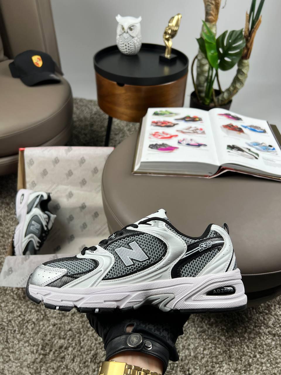 Чоловічі кросівки шкіряні сітка New Balance 530 Premium Silver Grey Black, кеди Нью Беланс сірі. Чоловіче взуття