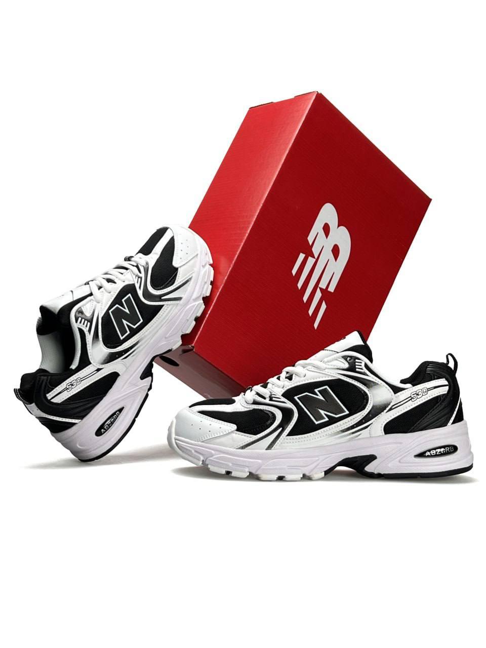 Чоловічі кросівки шкіряні сітка New Balance 530 Premium Black White, кеди Нью Беланс чорні. Чоловіче взуття