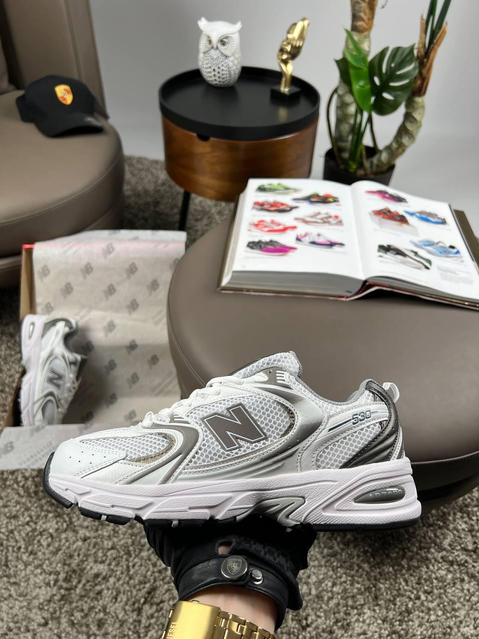 Чоловічі кросівки шкіряні сітка New Balance 530 Premium White Grey, кеди Нью Беланс білі. Чоловіче взуття