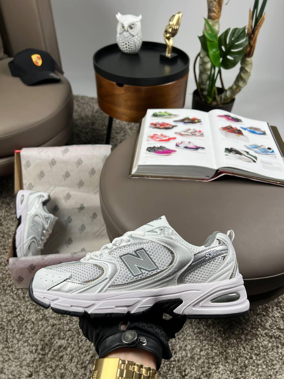 Чоловічі кросівки шкіряні сітка New Balance 530 Premium White Silver, кеди Нью Беланс білі. Чоловіче взуття