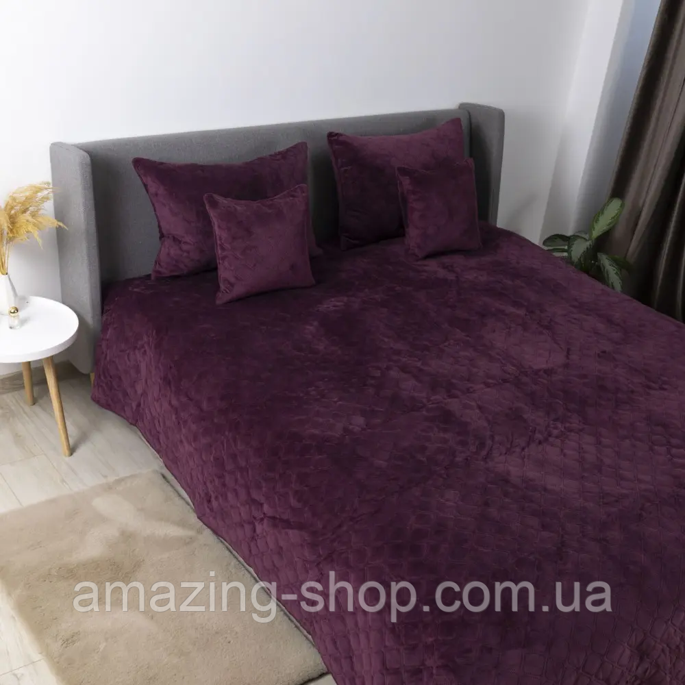 Покривало велюрове ТЕП "VELOUR" Розмір 240x260 Колір - Бордовий
