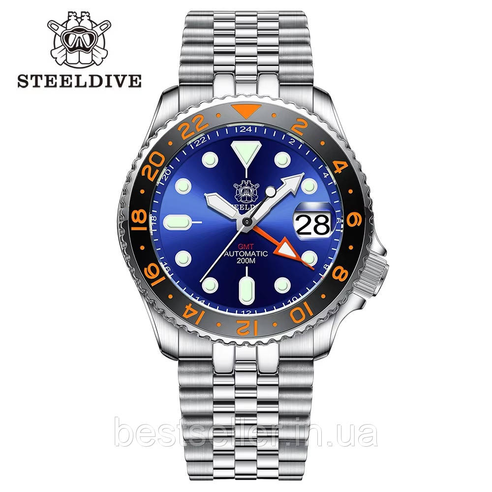 STEELDIVE SD1994 GMT 42MM 20ATM(200M) (В СТИЛЕ SEIKO 5 SPORTS GMT SSK001K1) SEIKO NH34 BLUE DIAL