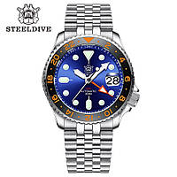 STEELDIVE SD1994 GMT 42MM 20ATM(200M) (В СТИЛЕ SEIKO 5 SPORTS GMT SSK001K1) SEIKO NH34 BLUE DIAL