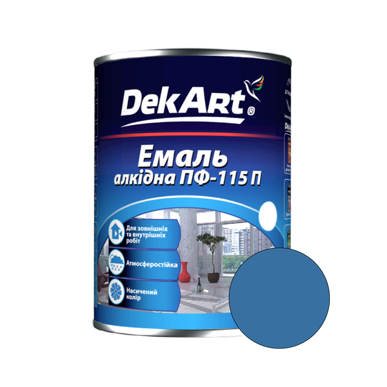 Емаль алкідна ПФ-115П для дерева та металу Dekart 0.9кг. яскраво-блакитний