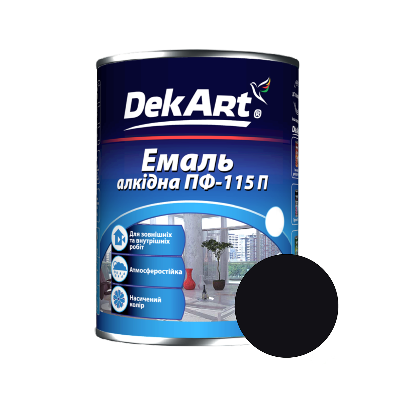 Емаль алкідна ПФ-115П для дерева та металу Dekart 0.9кг. чорний