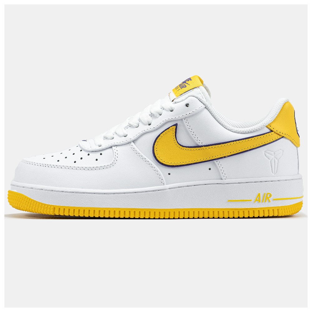 Чоловічі кросівки Nike Air Force 1 Low x Kobe Bryant White Yellow, білі шкіряні кросівки найк аір форс 1 Кобі Браянт