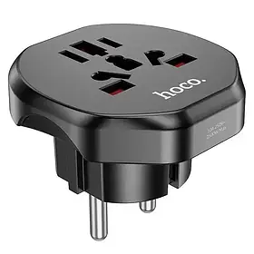 Перехідник мережевий Hoco AC6 Unimpeded Universal Conversion Plug (EU) Black