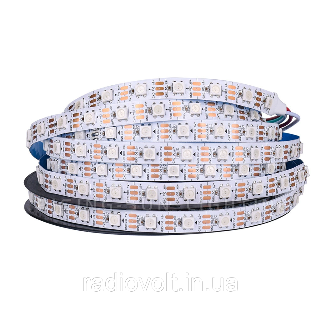 Світлодіодна стрічка WS2812B, RGB, IP30, 60 Світлодіодів/м, 5В, 1м, Біла підкладка