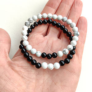 Парні браслети з Говліту та Чорного агату d 6мм