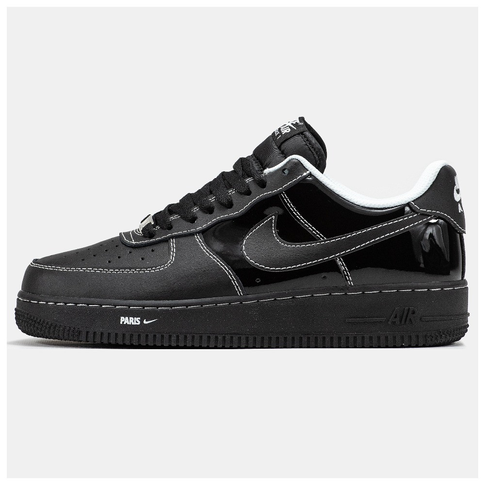 Чоловічі кросівки Nike Air Force 1 Low "Paris" Black, чорні шкіряні кросівки найк аір форс 1 Париж