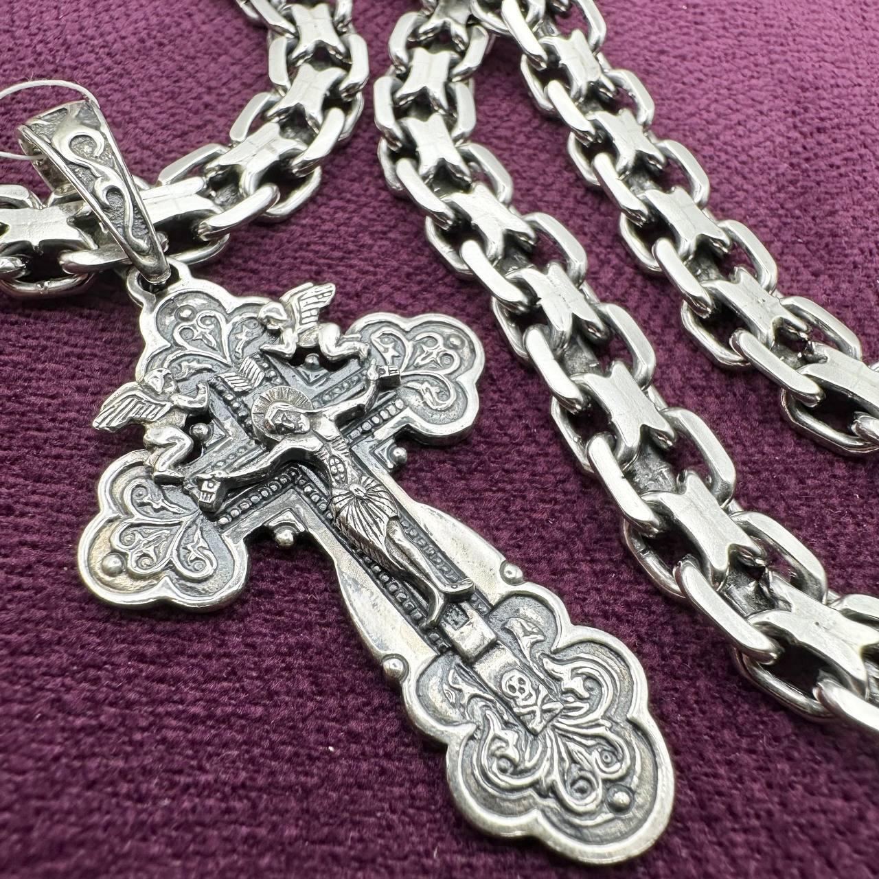 Мужской комплект православный крест 10 г с цепочкой двойной якорь 925 проба от компании Sriblo Ukraine