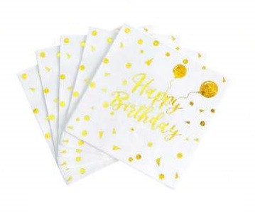 Серветки "Happy Birthday Кулькi золото". В упак: 20шт.