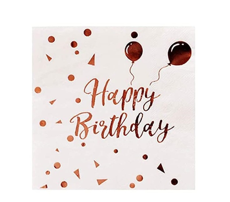 Серветки "Happy Birthday Кулькi Рожеве золото". В упак: 20шт.