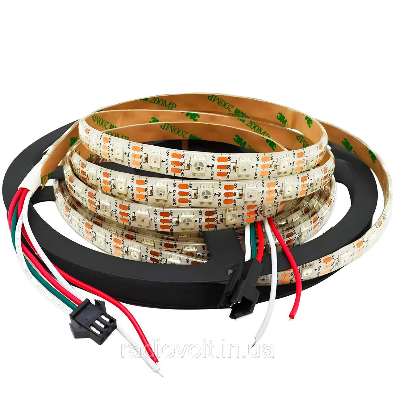 Світлодіодна стрічка WS2812B, RGB, IP67, 60 Світлодіодів/м, 5В, 1м, Біла підкладка