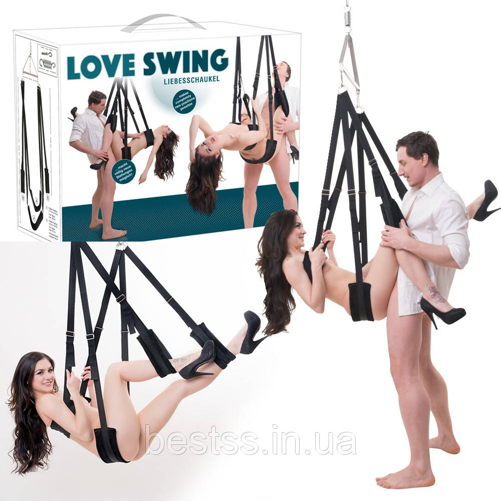 Інтимна гойдалка для дорослих з м'якими ременями, пов'язкою для очей та шкіряною батогом Love Swing