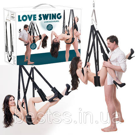 Інтимна гойдалка для дорослих з м'якими ременями, пов'язкою для очей та шкіряною батогом Love Swing, фото 1