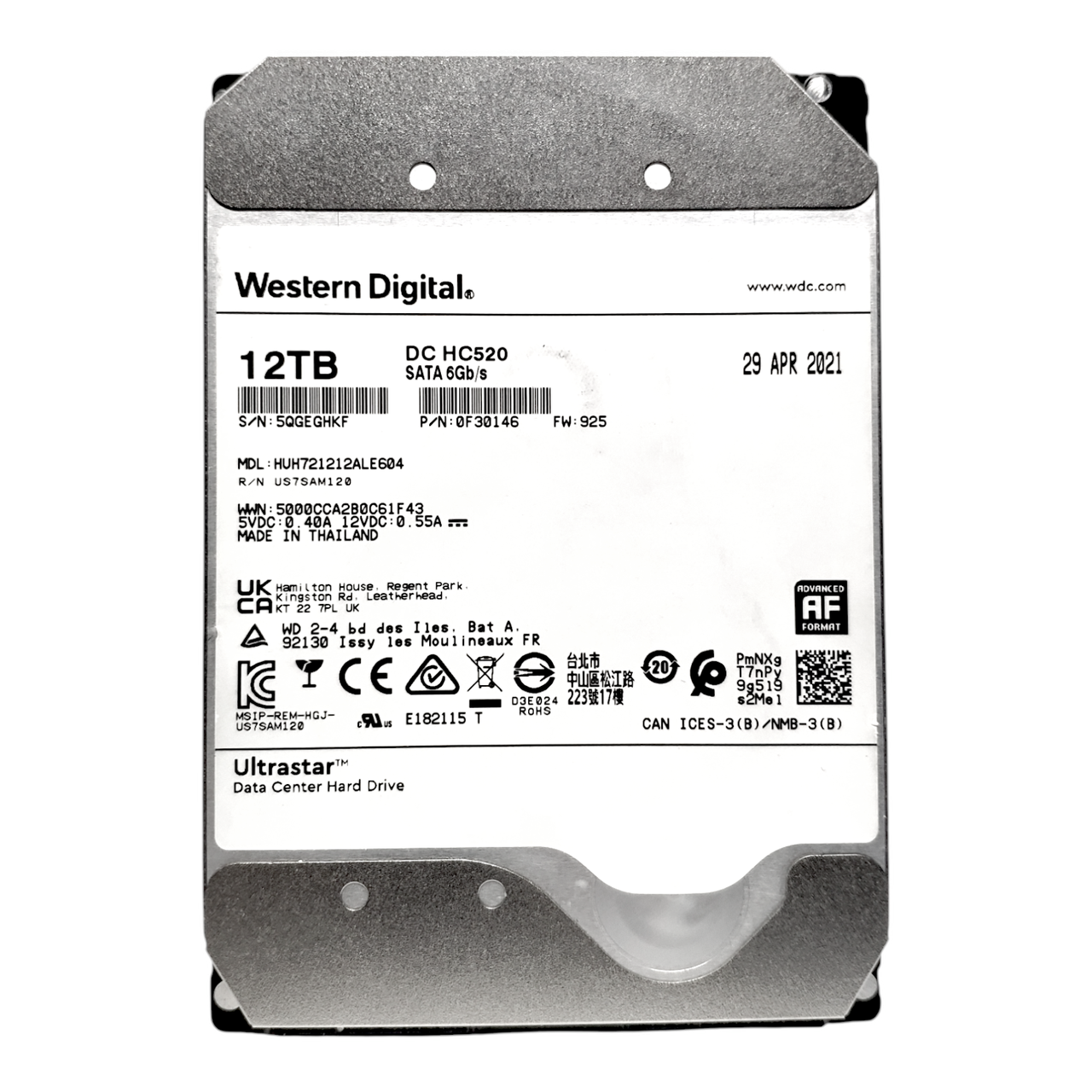 Жорсткий диск HDD 12TB 7200rpm 256MB SATA III 3.5 WD Ultrastar DC HC520 He12 HUH721212ALE604