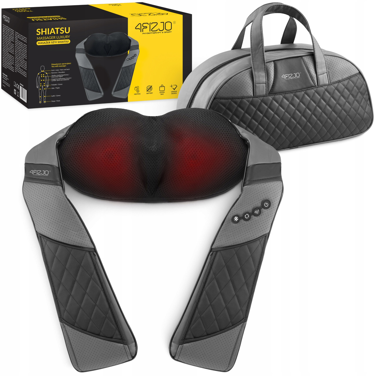 Накидка-масажер 4FIZJO Shiatsu Luxury+ для шиї та спини, акумуляторна 4FJ0563 Grey Poland