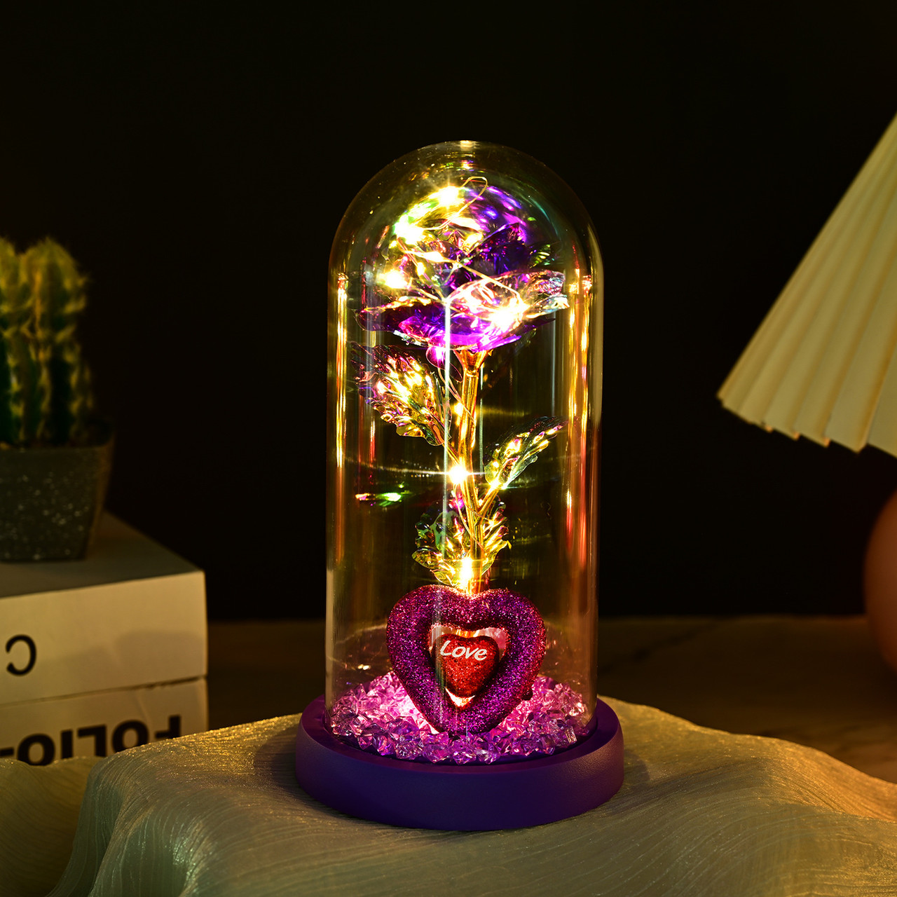Подарункова Троянда в колбі Фіолетова "Love" подарунок дорогій людині, фото 1