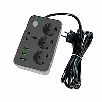 Мережевий подовжувач 4 розетки + 3 USB 2 метри