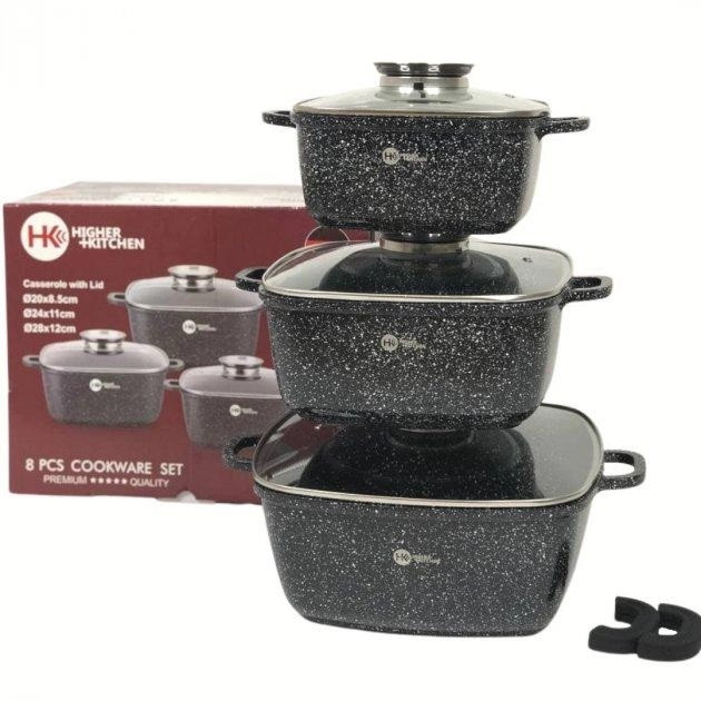 Набір квадратних каструль із гранітним покриттям Higher kitchen НК-302 Чорний, фото 1