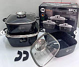 Набір квадратних каструль із гранітним покриттям Higher kitchen НК-302 Чорний, фото 2