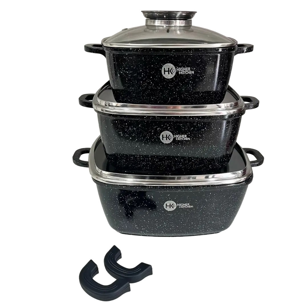 Набір квадратних каструль із гранітним покриттям Higher kitchen НК-323 Чорний, фото 1